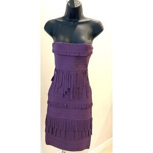 Herve Leger Purple Strapless Fringe Bandage Dress